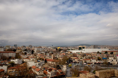 High angle view of townscape against sky