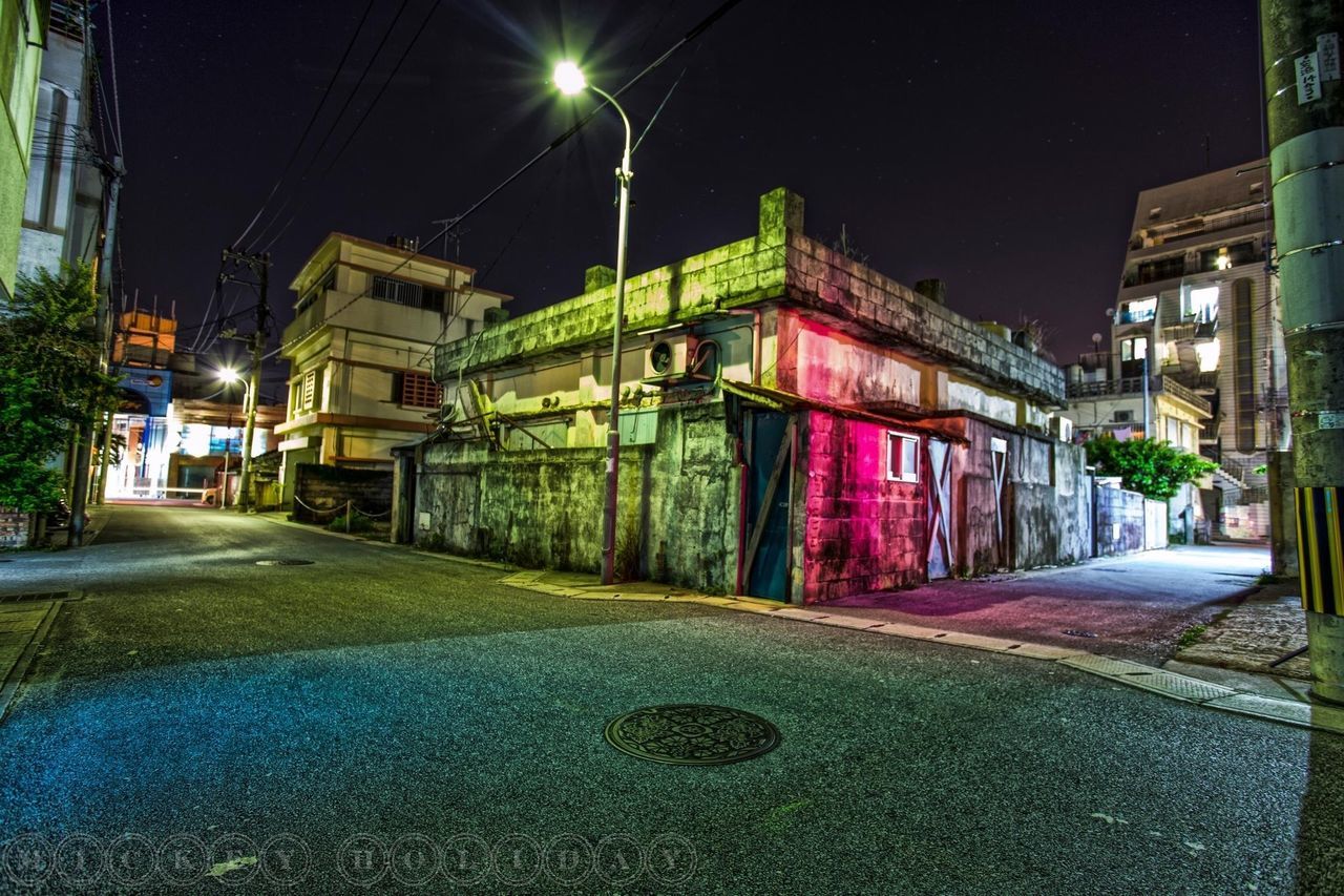 night, building exterior, illuminated, architecture, street, built structure, street light, city, road, sky, transportation, house, car, city street, outdoors, residential structure, lighting equipment, residential building, the way forward, building