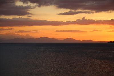 View of seascape against cloudy sky during sunset