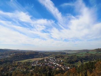 Aerial view of townscape against sky