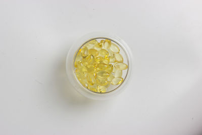 High angle view of soup in bowl on table