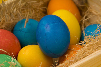 Close-up of colorful easter eggs in basket