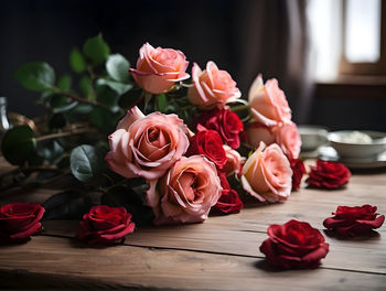 Close-up of rose on table