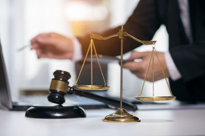 Close-up of illuminated lighting equipment on table