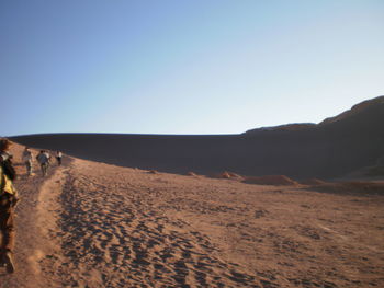 High angle view of landscape against clear blue sky