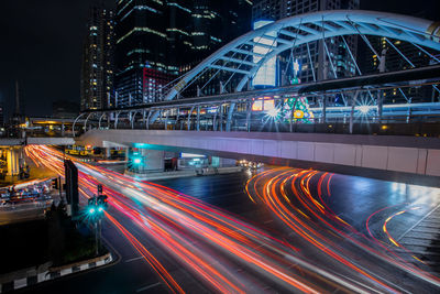 Light trails on road at night