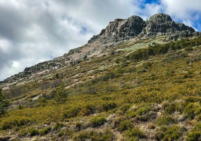 Low angle view of mountain range against sky