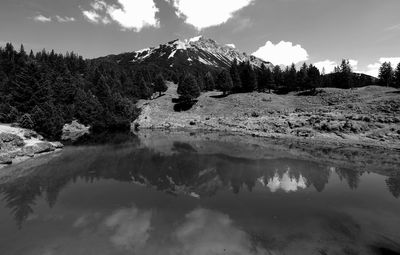 Scenic view of lake against sky during winter