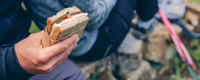 Close-up of hand holding sandwich