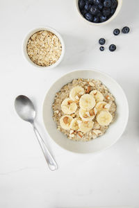 High angle view of breakfast on table