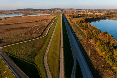 Panoramic view of the nature reserve near lubomia in poland. drone photography