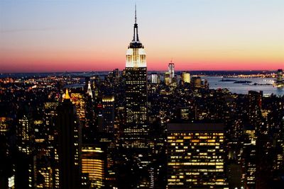 City skyline at sunset