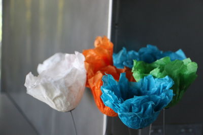 Close-up of paper flowers decorations