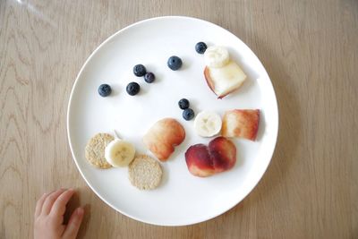 High angle view of dessert in plate on table