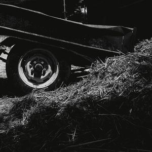 View of abandoned car on field