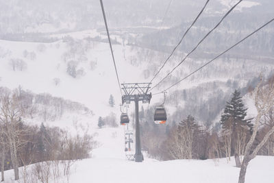 Overhead cable car on snow covered landscape