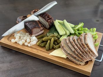 High angle view of vegetables on table