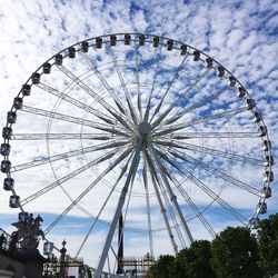 Low angle view of ferris wheel against cloudy sky