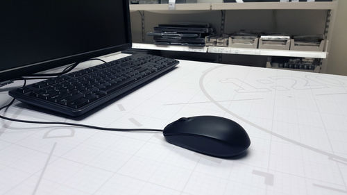 High angle view of computer keyboard on table