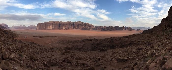 Panoramic view of desert landscape against sky
