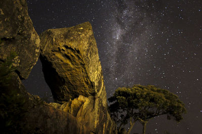 Close-up of rock against sky at night