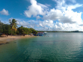 Scenic view of sea and shore against sky 