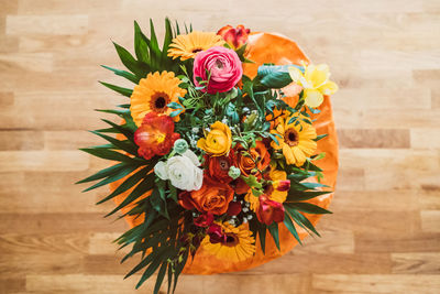 Close-up of flower bouquet on table