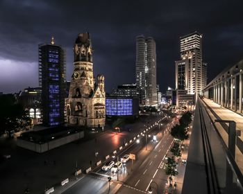 High angle view of illuminated city at night