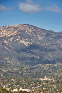 High angle view of mountains against sky