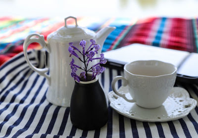 Close-up of coffee cup on table