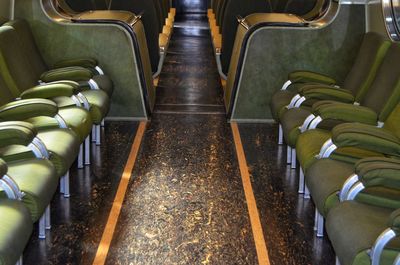 High angle view of empty seats in train