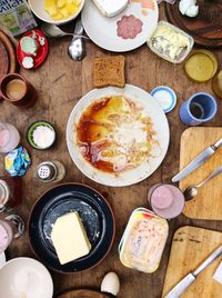 High angle view of food on table