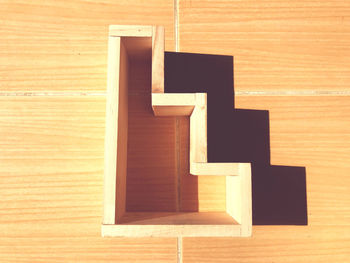 High angle view of toy on wooden table