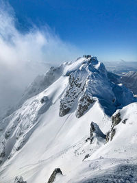 Scenic view of snowcapped mountains against sky