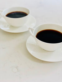 High angle view of coffee cup on table