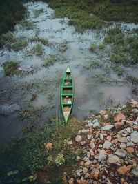 High angle view of floating on water