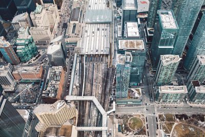 High angle view of buildings in city