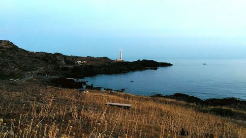 Scenic view of sea against clear sky