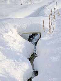 Snow covered land on field during winter