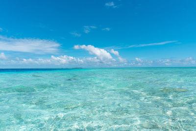 Scenic view of sea against blue sky