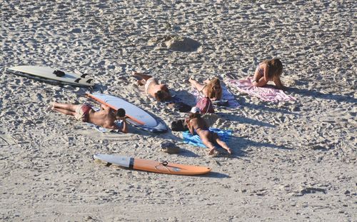 High angle view of people on beach