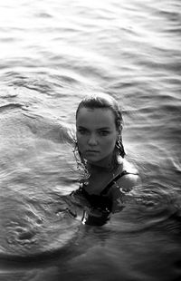 High angle portrait of woman in sea
