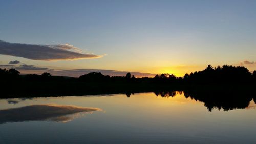 Scenic view of calm lake at sunset