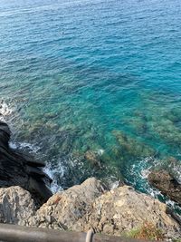 High angle view of rocks on beach