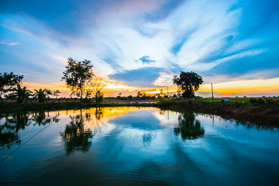 Scenic view of lake against sky during sunset