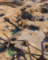 High angle view of cranes at construction site