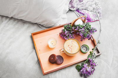 High angle view of roses on table