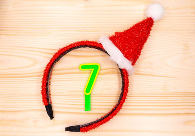 Directly above shot of multi colored heart shape on table