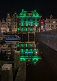 Illuminated buildings in city at night
