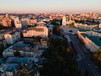 High angle view of street amidst buildings in city